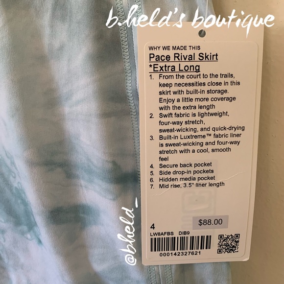 lululemon Pace Rival Mid-Rise Skirt 17" Length *Extra Long White Silver Blue NWT - Picture 3 of 14